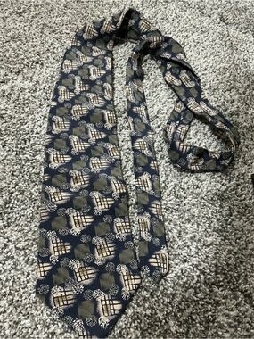 Vintage George Machado 100% Silk Tie Navy Abstract Geometric Retro Necktie